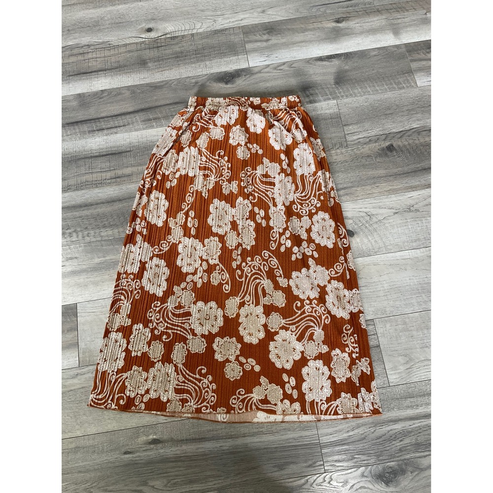 Anna Morgan Rust Orange Floral Paisley Pleated Maxi Skirt Womens Medium Boho